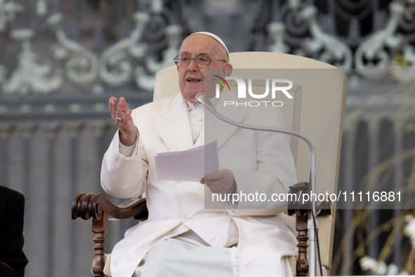 Pope Francis is leading the weekly general audience in Saint Peter's Square, Vatican City, on April 3, 2024. 