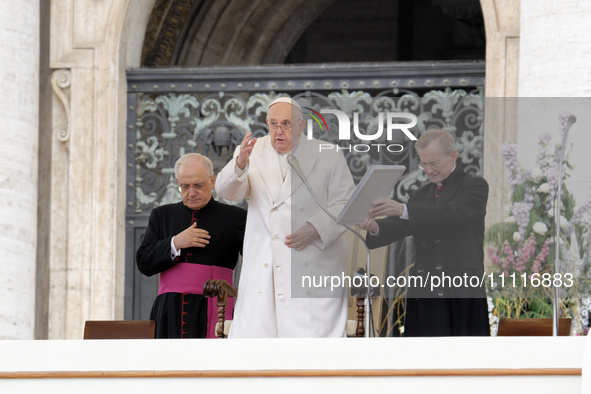 Pope Francis is leading the weekly general audience in Saint Peter's Square, Vatican City, on April 3, 2024. 
