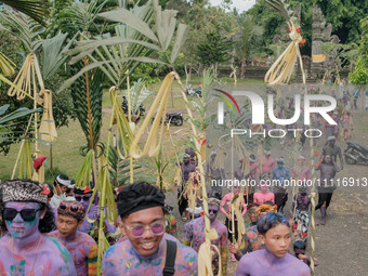 The people in Tegallalang are embracing a kaleidoscope of colors, painting their bodies to celebrate diversity and unity in the Ngerebeg cer...