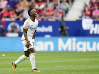 Vinicius Junior left winger of Real Madrid and Brazil reacts during the LaLiga EA Sports match between CA Osasuna and Real Madrid CF at Esta...