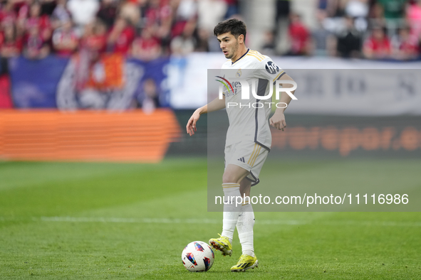 Brahim Diaz attacking midfield of Real Madrid and Spain controls the ball during the LaLiga EA Sports match between CA Osasuna and Real Madr...