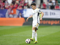 Brahim Diaz attacking midfield of Real Madrid and Spain controls the ball during the LaLiga EA Sports match between CA Osasuna and Real Madr...