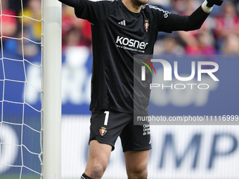 Sergio Herrera goalkeeper of Osasuna and Spain gives instructions during the LaLiga EA Sports match between CA Osasuna and Real Madrid CF at...