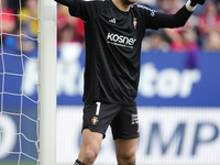 Sergio Herrera goalkeeper of Osasuna and Spain gives instructions during the LaLiga EA Sports match between CA Osasuna and Real Madrid CF at...