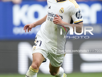 Brahim Diaz attacking midfield of Real Madrid and Spain celebrates after scoring his sides first goal during the LaLiga EA Sports match betw...