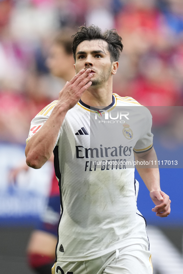 Brahim Diaz attacking midfield of Real Madrid and Spain celebrates after scoring his sides first goal during the LaLiga EA Sports match betw...