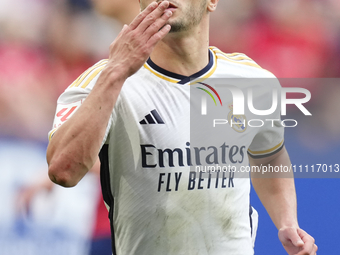 Brahim Diaz attacking midfield of Real Madrid and Spain celebrates after scoring his sides first goal during the LaLiga EA Sports match betw...