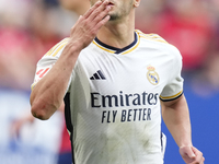 Brahim Diaz attacking midfield of Real Madrid and Spain celebrates after scoring his sides first goal during the LaLiga EA Sports match betw...