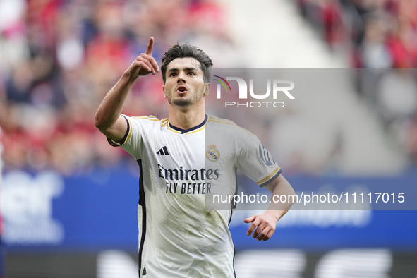 Brahim Diaz attacking midfield of Real Madrid and Spain celebrates after scoring his sides first goal during the LaLiga EA Sports match betw...