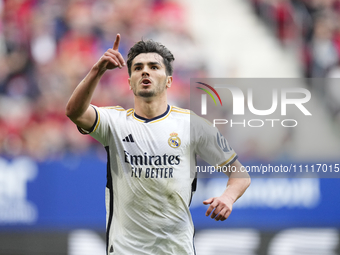 Brahim Diaz attacking midfield of Real Madrid and Spain celebrates after scoring his sides first goal during the LaLiga EA Sports match betw...