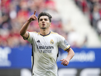 Brahim Diaz attacking midfield of Real Madrid and Spain celebrates after scoring his sides first goal during the LaLiga EA Sports match betw...