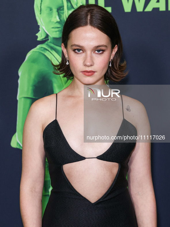 Cailee Spaeny wearing a dress by Christopher Esber arrives at the Los Angeles Special Screening Of A24's 'Civil War' held at the Academy Mus...