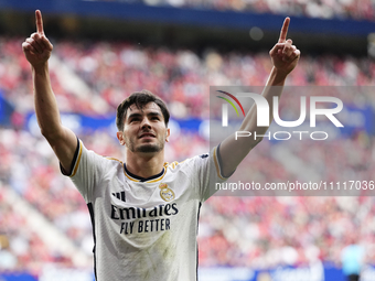 Brahim Diaz attacking midfield of Real Madrid and Spain celebrates after scoring his sides first goal during the LaLiga EA Sports match betw...