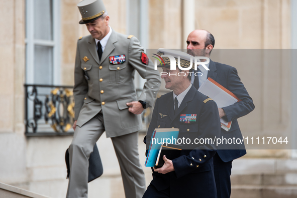 A delegation of senior military officers from the security services is arriving at the Elysee Palace in Paris, France, on April 3, 2024. 
