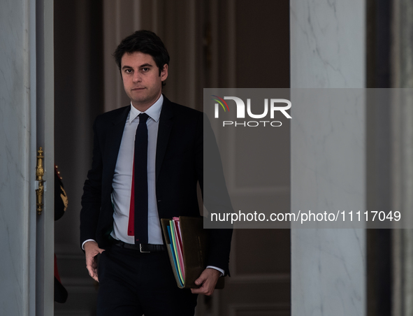 Prime Minister Gabriel Attal is at the Elysee at the end of the Council of Ministers in Paris, France, on April 3, 2024. 