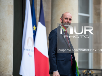 Minister for Public Service Transformation Stanislas Guerrini is leaving at the end of the Council of Ministers in Paris, France, on April 3...
