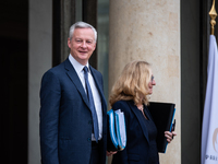 The Minister of the Economy, Bruno Le Maire (left), and the Minister of National Education, Nicole Belloubet (right), are leaving the Counci...