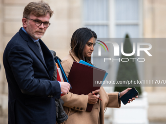 Government spokeswoman Prisca Thevenot (right) and Agriculture Minister Marc Fesneau (left) are attending the Council of Ministers at the El...