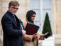 Government spokeswoman Prisca Thevenot (right) and Agriculture Minister Marc Fesneau (left) are attending the Council of Ministers at the El...