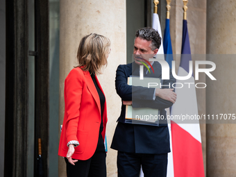 Minister of Ecological Transition Christophe Bechu (right) and Deputy Minister of Agriculture Agnes Panier-Runacher (from behind) are attend...