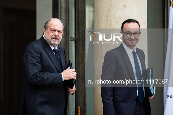 Ministers of Justice Eric Dupond-Moretti (left) and Deputy Minister of the Economy Thomas Cazenave (right) are attending the Council of Mini...