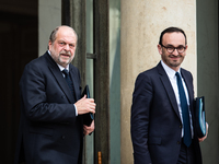 Ministers of Justice Eric Dupond-Moretti (left) and Deputy Minister of the Economy Thomas Cazenave (right) are attending the Council of Mini...