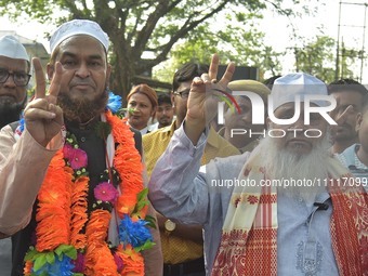 Badruddin Ajmal, the chief of the All India United Democratic Front (AIUDF), is attending a rally with Aminul Islam, the party's candidate f...