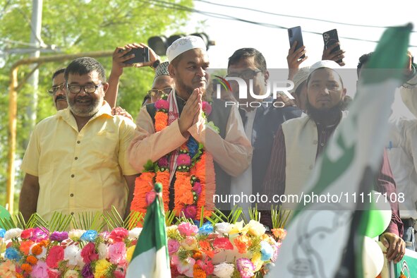 Aminul Islam, the All India United Democratic Front (AIUDF) candidate, is attending a rally in Nagaon district, Assam, India, on April 3, 20...