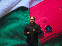 Prashanth Mani, Executive Director for the Asia Pacific region at Motorola, is speaking at the launch event of the new Motorola Edge 50 Pro...