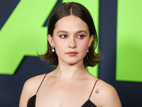 Cailee Spaeny wearing a dress by Christopher Esber arrives at the Los Angeles Special Screening Of A24's 'Civil War' held at the Academy Mus...