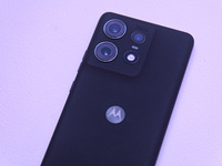 A Motorola Edge 50 Pro smartphone is on display at its launch event in New Delhi, India, on April 3, 2024. (