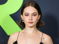 Cailee Spaeny wearing a dress by Christopher Esber arrives at the Los Angeles Special Screening Of A24's 'Civil War' held at the Academy Mus...