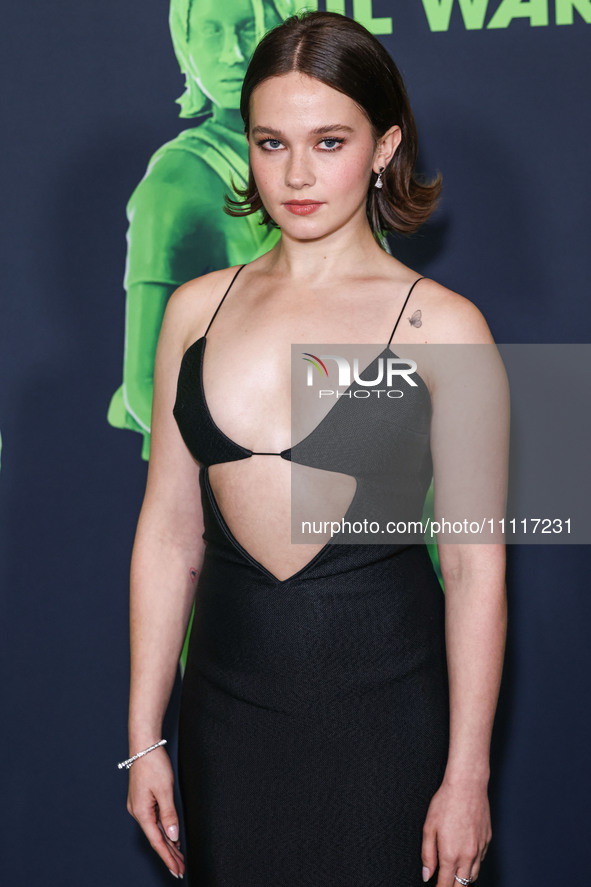 Cailee Spaeny wearing a dress by Christopher Esber arrives at the Los Angeles Special Screening Of A24's 'Civil War' held at the Academy Mus...