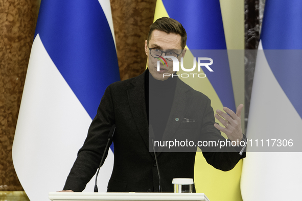 President Alexander Stubb of Finland is attending a joint press conference with Ukrainian President Volodymyr Zelenskiy in Kyiv, Ukraine, on...