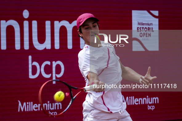 Jan Choinski from Great Britain is competing against Joao Fonseca from Brazil during the Millennium Estoril Open ATP 250 tennis tournament a...