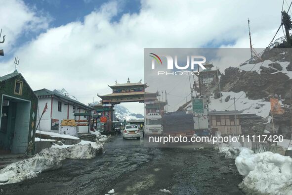 Snow is covering the Sela Pass following heavy snowfall in Tawang, Arunachal Pradesh, India, on April 3, 2024. 