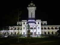 The University of Kerala building is illuminated at night in Thiruvananthapuram, Kerala, India, during the monsoon season on April 3, 2024....