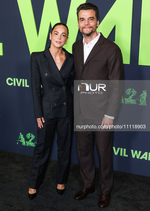 Alice Braga and Wagner Moura arrive at the Los Angeles Special Screening Of A24's 'Civil War' held at the Academy Museum of Motion Pictures...