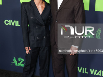 Alice Braga and Wagner Moura arrive at the Los Angeles Special Screening Of A24's 'Civil War' held at the Academy Museum of Motion Pictures...