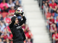 Sergio Herrera goalkeeper of Osasuna and Spain makes a save during the LaLiga EA Sports match between CA Osasuna and Real Madrid CF at Estad...