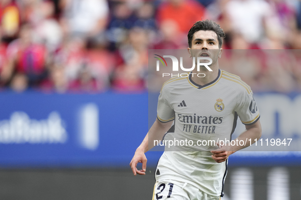 Brahim Diaz attacking midfield of Real Madrid and Spain celebrates after scoring his sides first goal during the LaLiga EA Sports match betw...