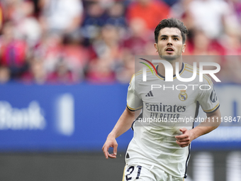 Brahim Diaz attacking midfield of Real Madrid and Spain celebrates after scoring his sides first goal during the LaLiga EA Sports match betw...