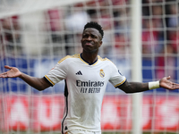 Vinicius Junior left winger of Real Madrid and Brazil celebrates after scoring his sides second goal during the LaLiga EA Sports match betwe...