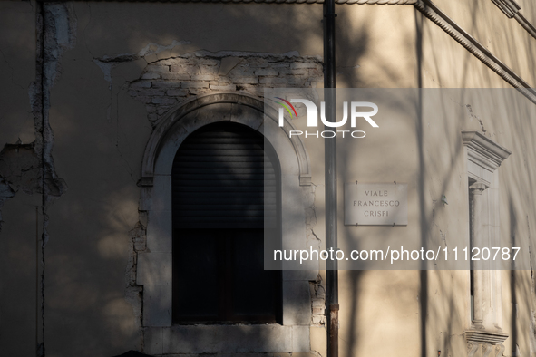 A building damaged by 2009 earthquake is seen in L'Aquila, Italy, on April 5th, 2024. on April 6th L'Aquila will commemorate its 15th annive...