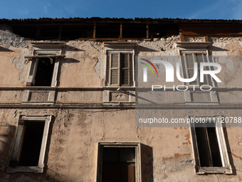 A building damaged by 2009 earthquake is seen in L'Aquila, Italy, on April 5th, 2024. on April 6th L'Aquila will commemorate its 15th annive...