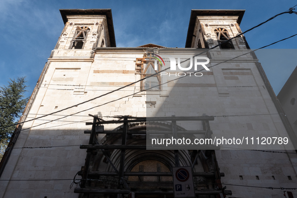 Saint Mark church damaged by 2009 earthquake is seen in L'Aquila, Italy, on April 5th, 2024. on April 6th L'Aquila will commemorate its 15th...