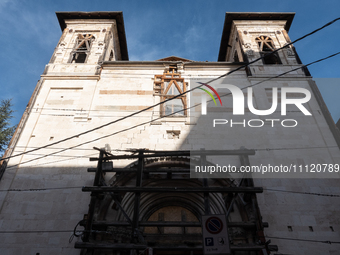 Saint Mark church damaged by 2009 earthquake is seen in L'Aquila, Italy, on April 5th, 2024. on April 6th L'Aquila will commemorate its 15th...