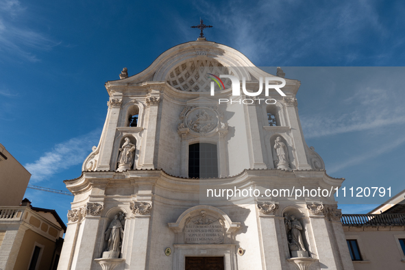 Facade of Santa Maria del Suffragio Church (wellknown as "Holy Souls Church") is seen in L'Aquila, Italy, on April 5th, 2024. on April 6th L...