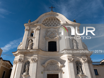 Facade of Santa Maria del Suffragio Church (wellknown as "Holy Souls Church") is seen in L'Aquila, Italy, on April 5th, 2024. on April 6th L...