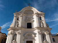 Facade of Santa Maria del Suffragio Church (wellknown as "Holy Souls Church") is seen in L'Aquila, Italy, on April 5th, 2024. on April 6th L...